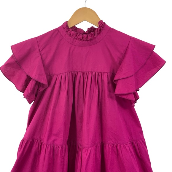 MAEVE Anthropologie Dark Pink Tunic Top Tiered Babydoll Top Magenta F3 - Picture 5 of 12